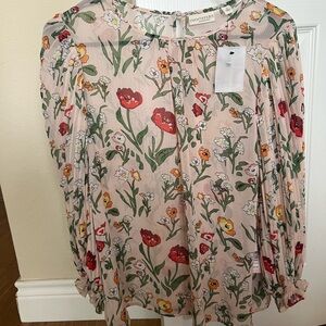 Eva Mendes for New York & Company women's pastel floral patterned blouse.